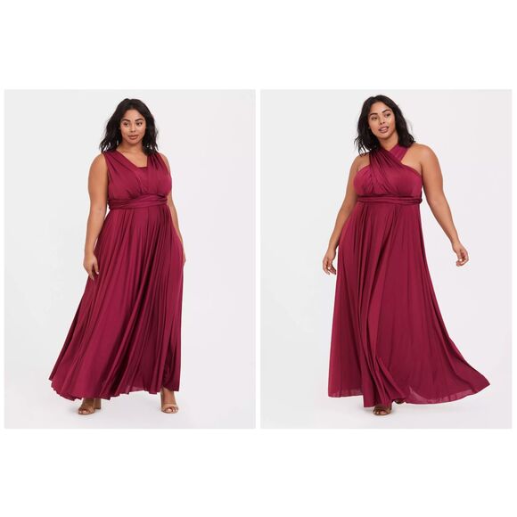 Torrid NWT Maxi Studio Knit Convertible Dress Burgundy Evening Gown L/12 Halter - Picture 1 of 14